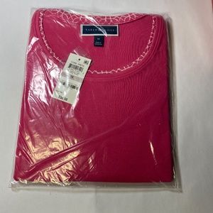 Karen Scott 1X 3/4 Sleeve knit top with accents. Steel Rose